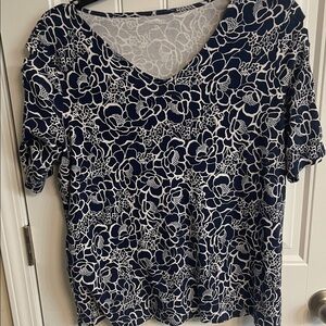 Kim Rogers Navy and White Floral Blouse everyday wear size 1xl